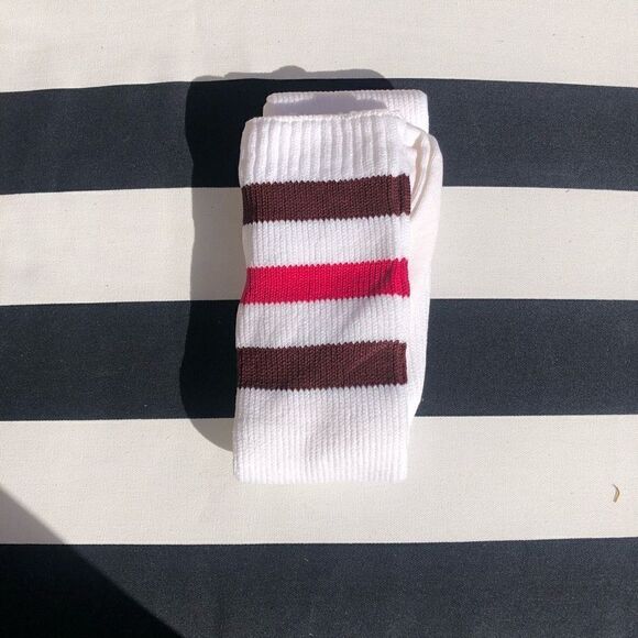 American Apparel New 2000s Cran & Pink Stripe Vintage Deadstock Thigh High socks - Picture 1 of 3